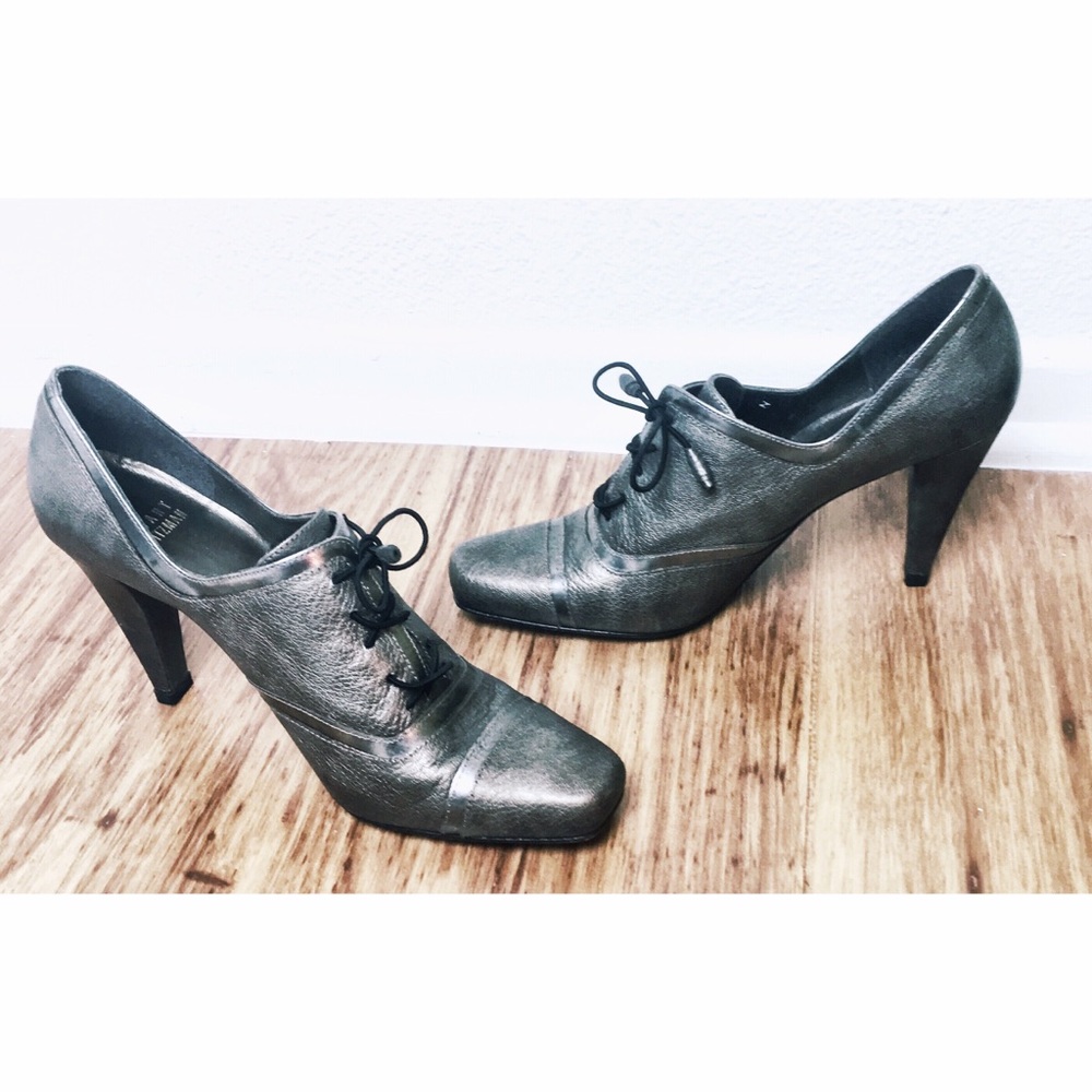 Stuart Weitzman Silver Metallic Lace Up Booties